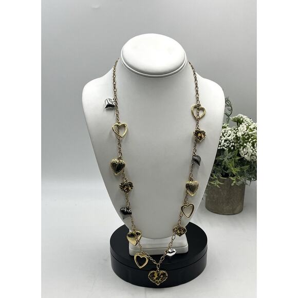 Betsey Johnson Gold & Silver Tone Multi Heart Necklace with 3 Lockets - Picture 1 of 14